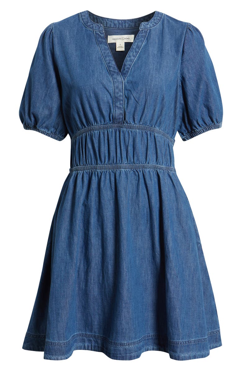 Treasure & Bond Puff Sleeve Cotton Chambray Minidress, Alternate, color, Medium Wash