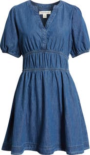 Treasure & Bond Puff Sleeve Cotton Chambray Minidress
