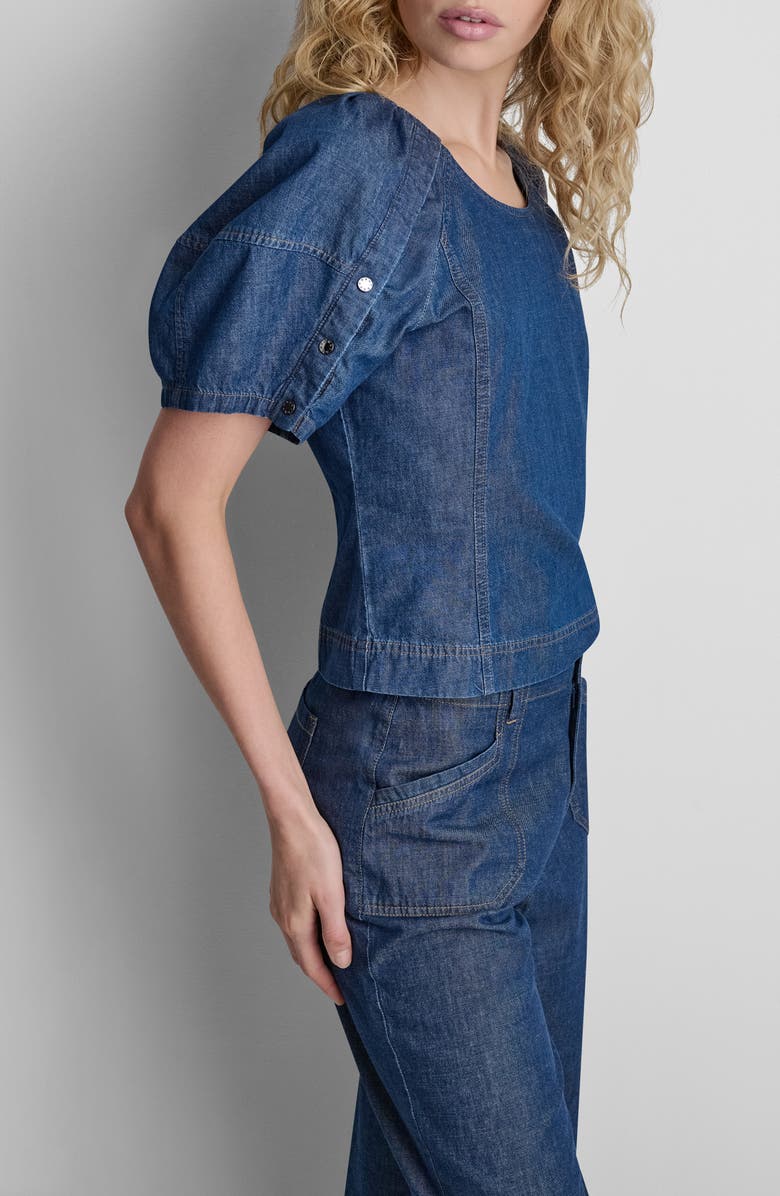 DKNY Crosby Lantern Sleeve Denim Top, Alternate, color, Crosby Wash