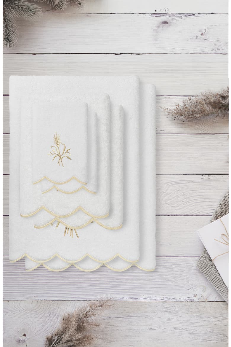 Whitney Scallop 6-Piece Towel Set, Alternate, color, WHITE/ BEIGE