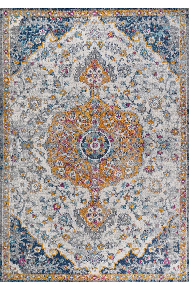 JONATHAN Y Lorena Ornate Boho Medallion Area Rug, Main, color, Light Gray/Dark Blue/Orange