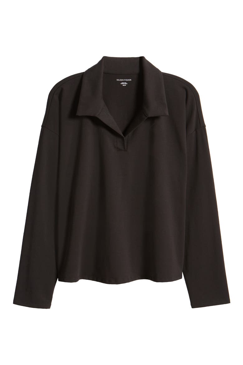 Boxy Long Sleeve Johnny Collar Top, Alternate, color, BLACK