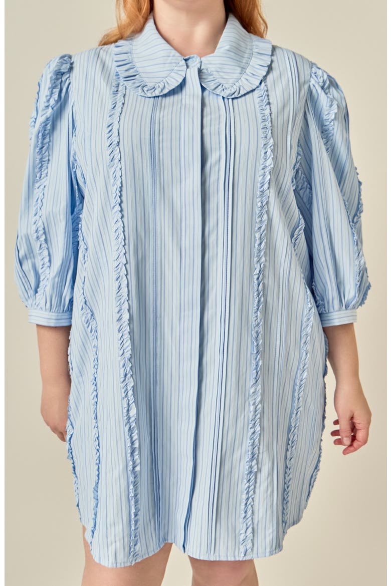 Pintuck and Ruffle Striped Shirtdress, Alternate, color, BLUE
