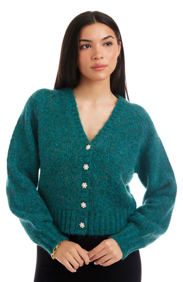 Karen Kane Pearl Button Cardigan, Alternate, color, Teal