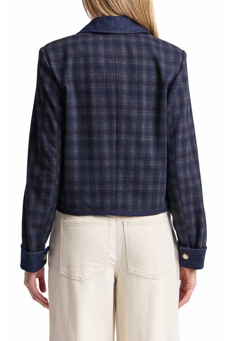 Plaid Cotton Denim Contrast Jacket, Alternate, color, DEEP NAVY PLAID