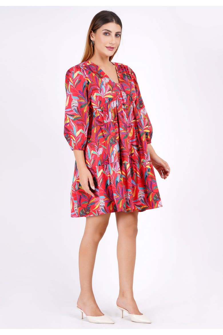 Zariah Empire Waist Mini Dress, Alternate, color, Palm Foliage Poppy Red