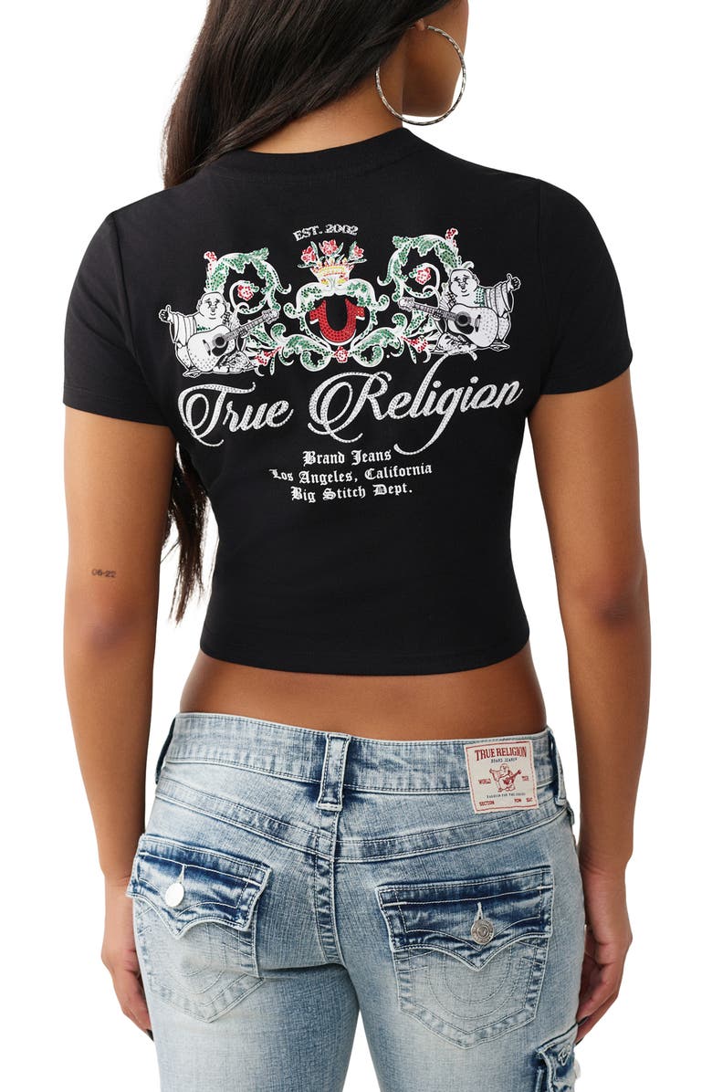 True Religion Crystal Buddha Baby T-Shirt, Alternate, color, Jet Black