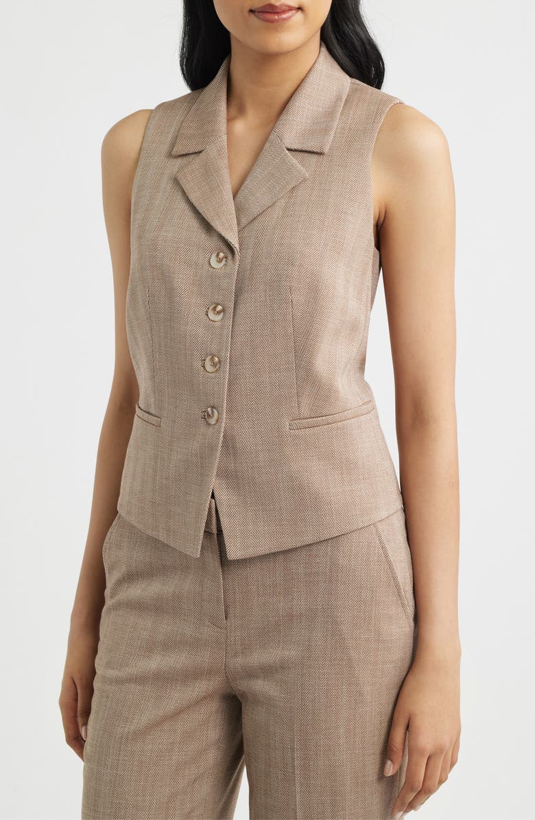 Anne Klein Herringbone Vest, Alternate, color, Rust Multi
