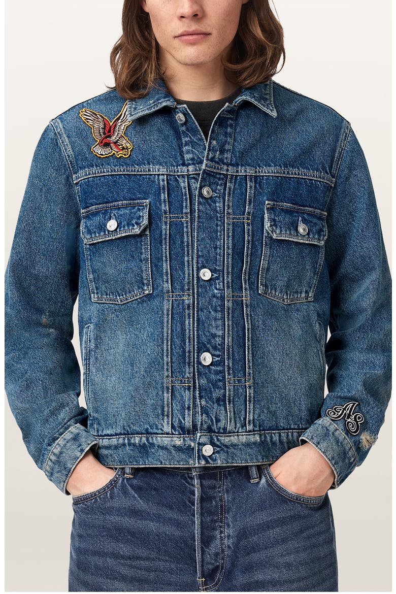 Exile Patch Denim Jacket, Main, color, WASHED INDIGO