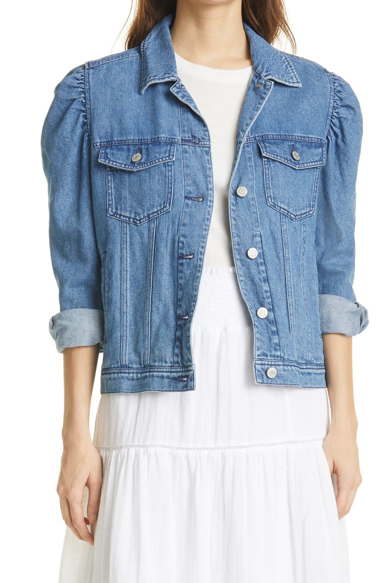 Indie Puff Sleeve Denim Trucker Jacket, Main, color, SORRENTO WASH