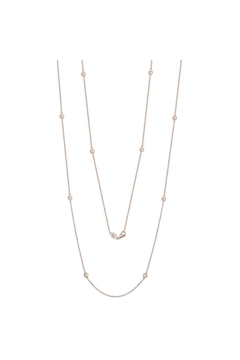 14K Gold 2cttw Bezel Diamond Station Necklace - 36 Inch, Alternate, color, Rose Gold