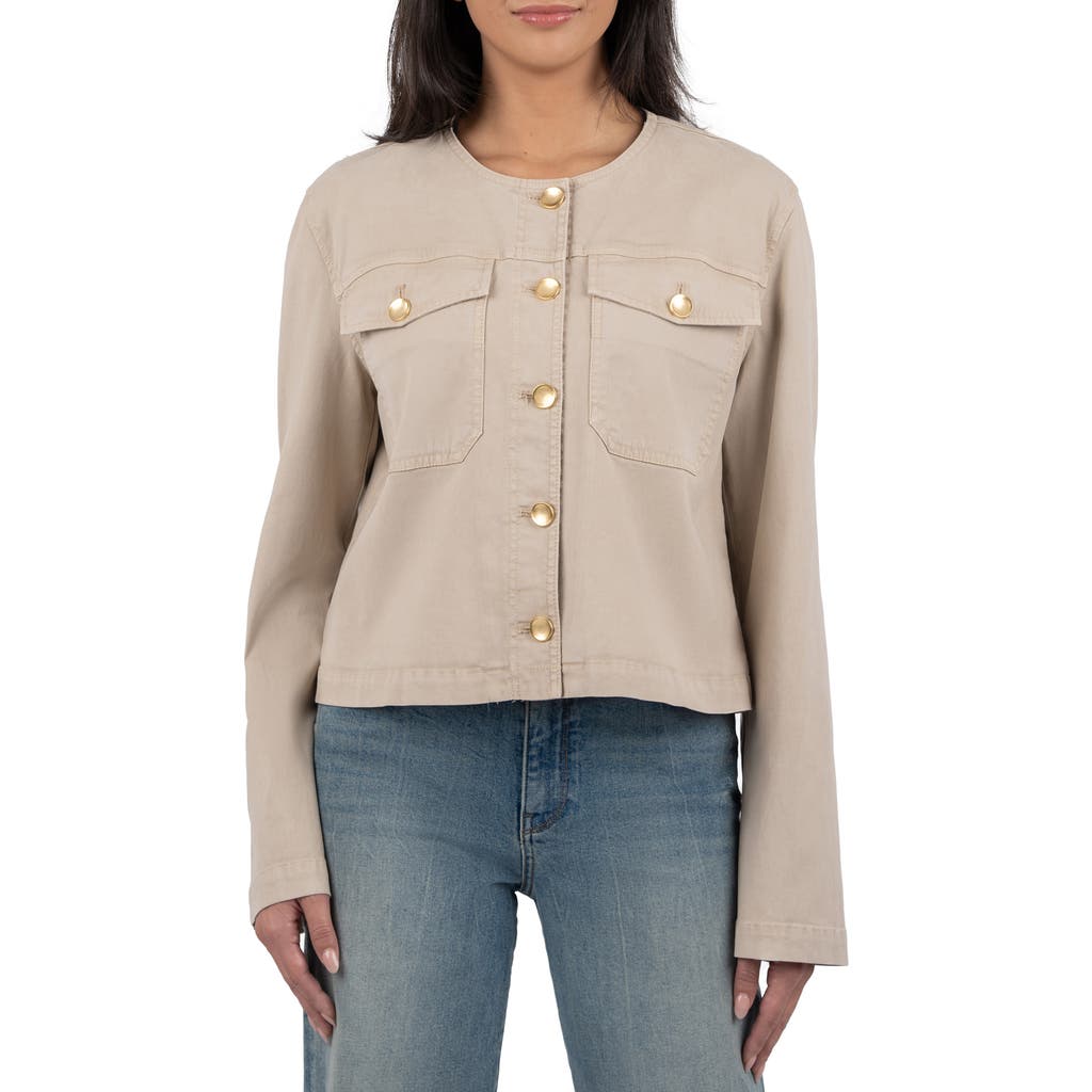 Kut From The Kloth Camille Collarless Twill Jacket In Sand