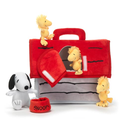Lambs & Ivy Classic Snoopy Interactive Plush Doghouse With 5 Stuffed Animal Toys In Red