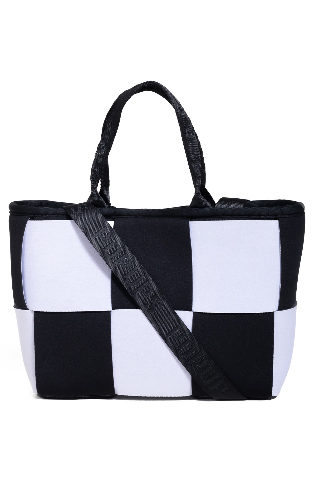 POP UPS BRAND Water Resistant Woven Neoprene Mini Tote Bag, Alternate, color, Black And White