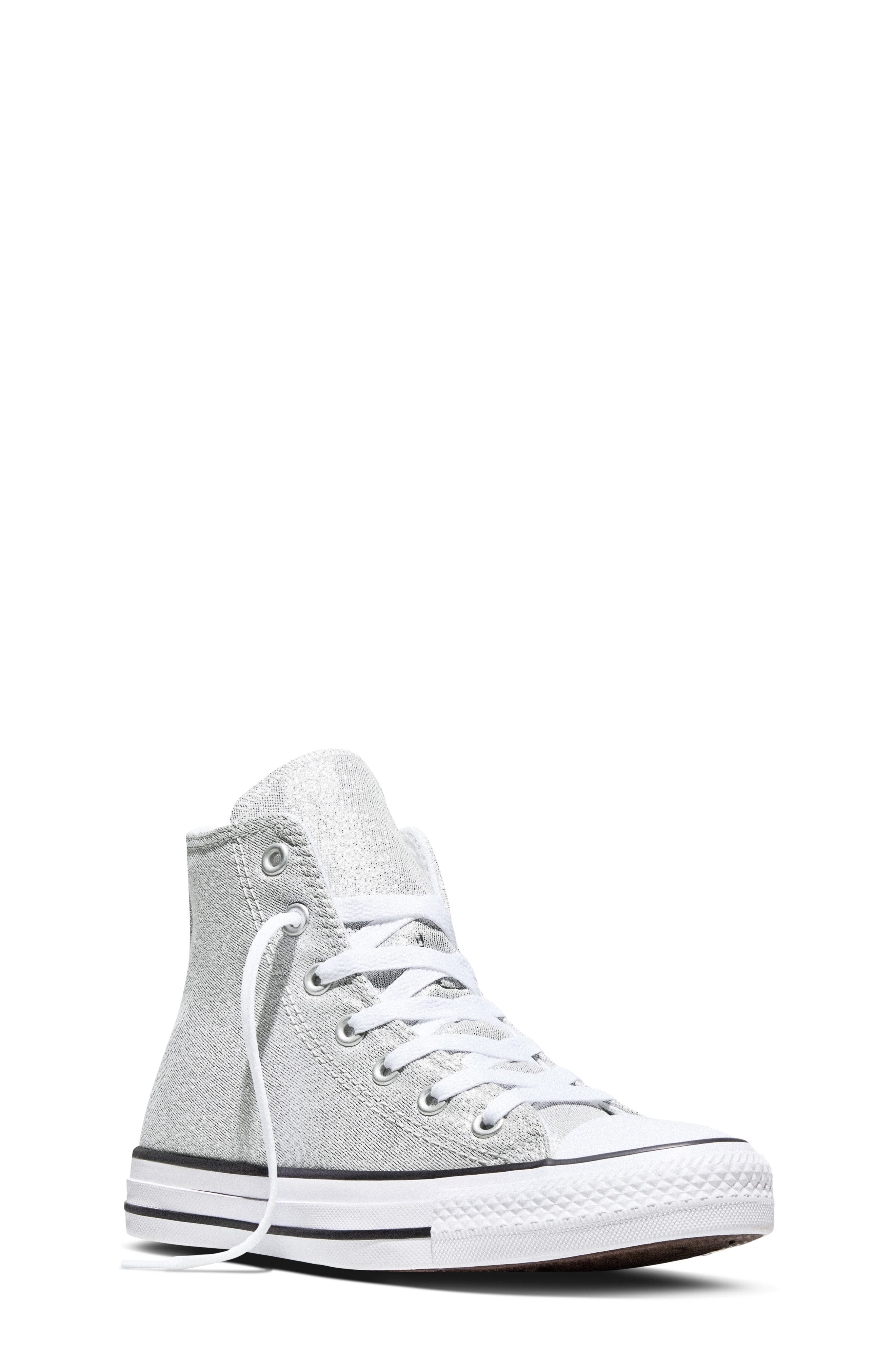 Converse Kids' Chuck Taylor<sup>®</sup> All Star<sup>®</sup> Shine High Top Sneaker, Main, color, Light Grey/ White/ Black