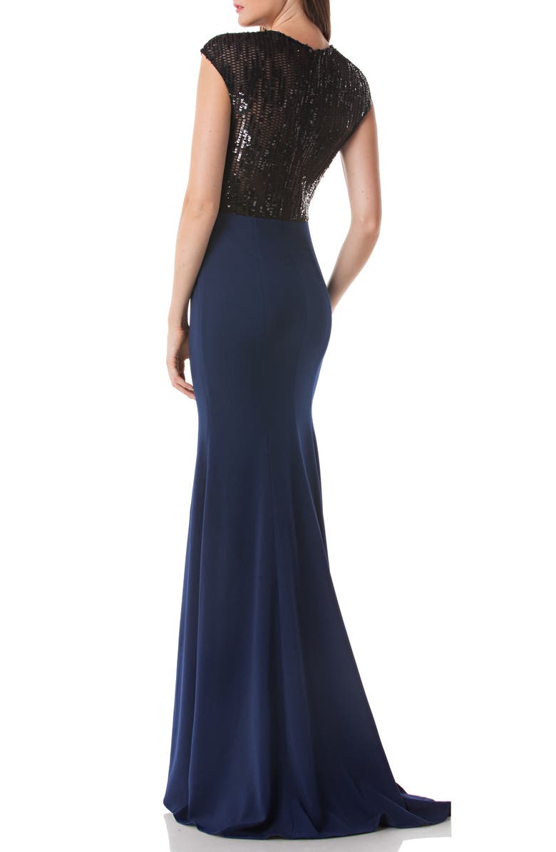 Carmen Marc Valvo Infusion Sequin Trim Trumpet Gown, Alternate, color, 