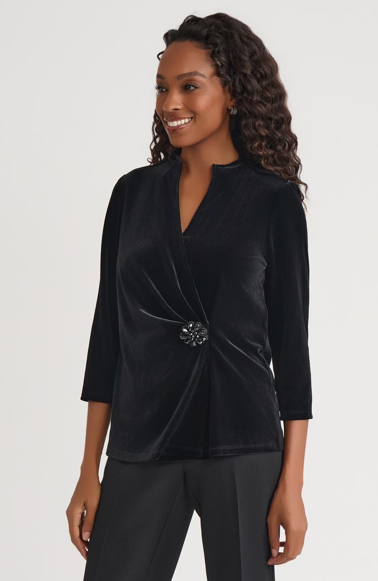 KASPER Wrap Velvet Top, Alternate, color, Black