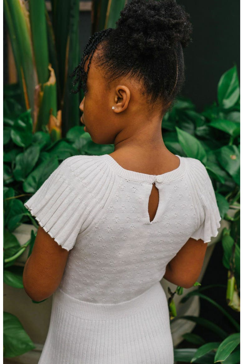 Baby Girls' Organic Flutter Sleeve Sweater Dress, Infant, Alternate, color, White Diamond Pointelle