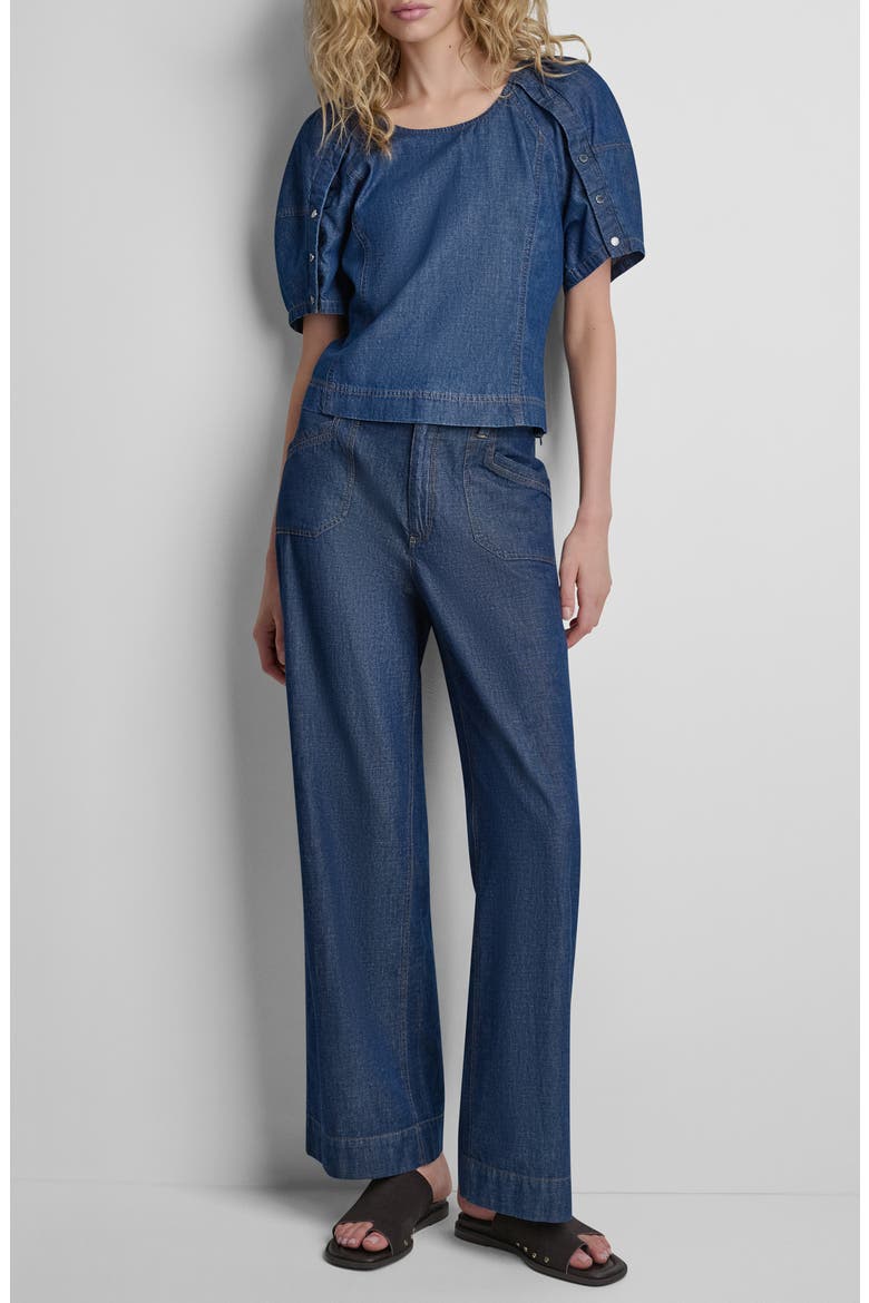 Crosby Lantern Sleeve Denim Top, Alternate, color, CROSBY WASH