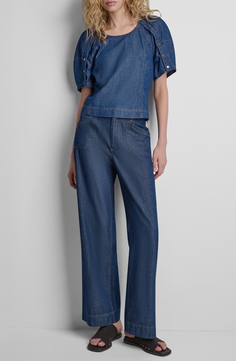 DKNY Crosby Lantern Sleeve Denim Top, Alternate, color, Crosby Wash
