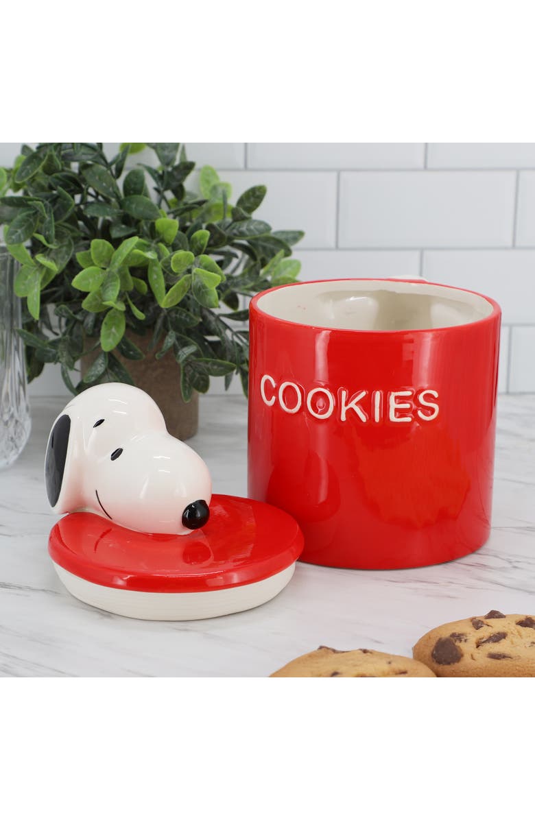 Gibson Peanuts Hello Cookies 8.2in Ceramic Snoopy Cookie Jar with Lid, Alternate, color, Red