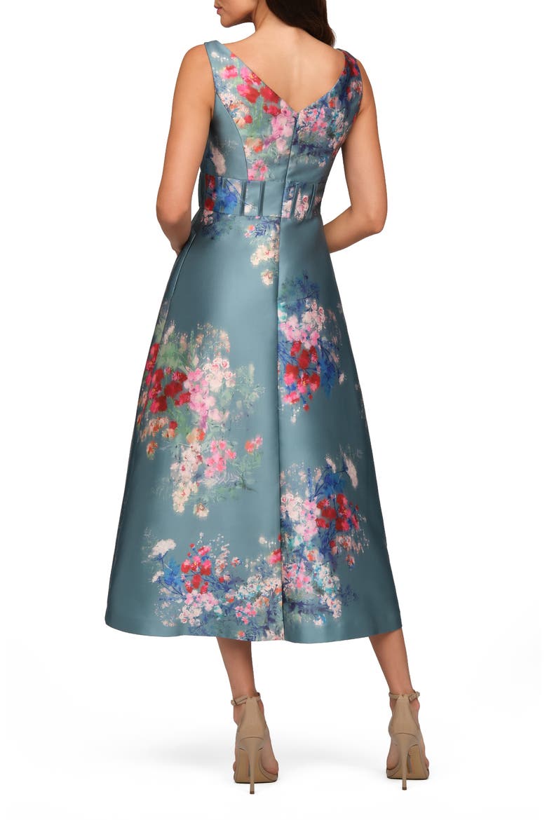 Hara Floral Print A-Line Dress, Alternate, color, CYAN MULTI