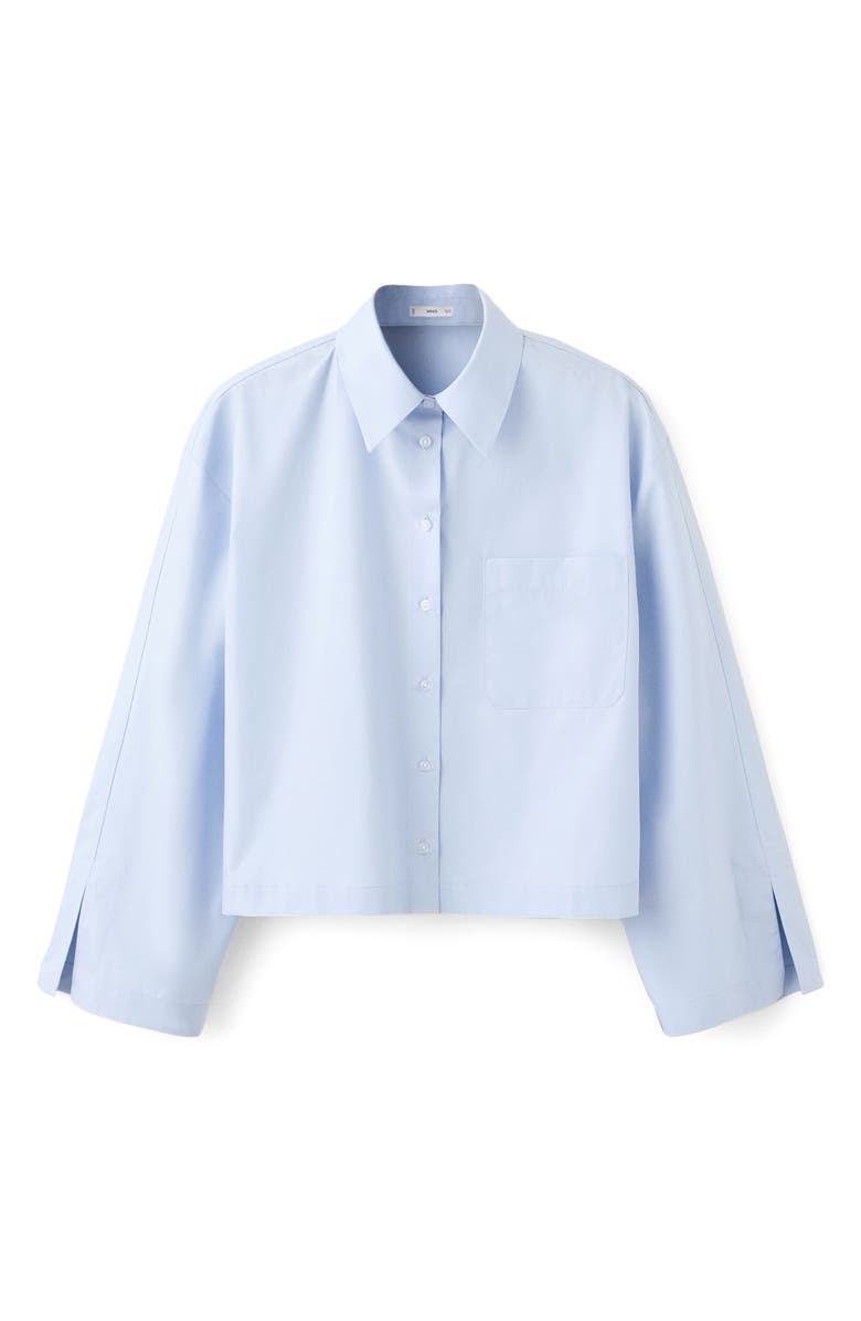 MANGO Crop Button-Up Shirt, Alternate, color, Sky Blue