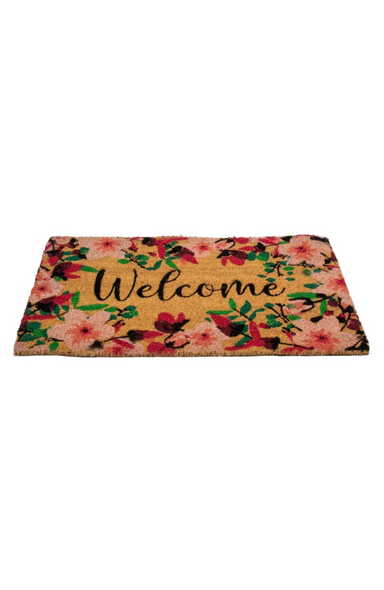 Northlight Natural Coir Blossoming Floral Outdoor Rectangular "Welcome" Doormat 18" x 30", Alternate, color, Brown