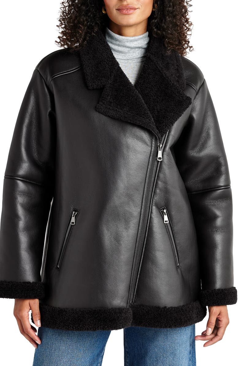 Splendid Earhart Faux Leather Aviator Jacket with Faux Fur Collar, Alternate, color,