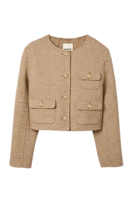 Sandro Cropped Button-down Jacket In Brown