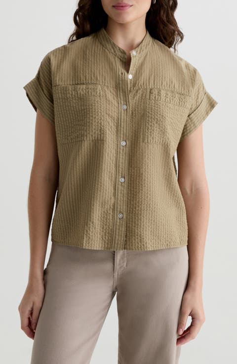 AGNONA 売れ筋商品|||アグノラ Tシャツ トップス レディース Tops Brown Angerella Womens Short Sleeve Kelly Green Tops Loose Fit V