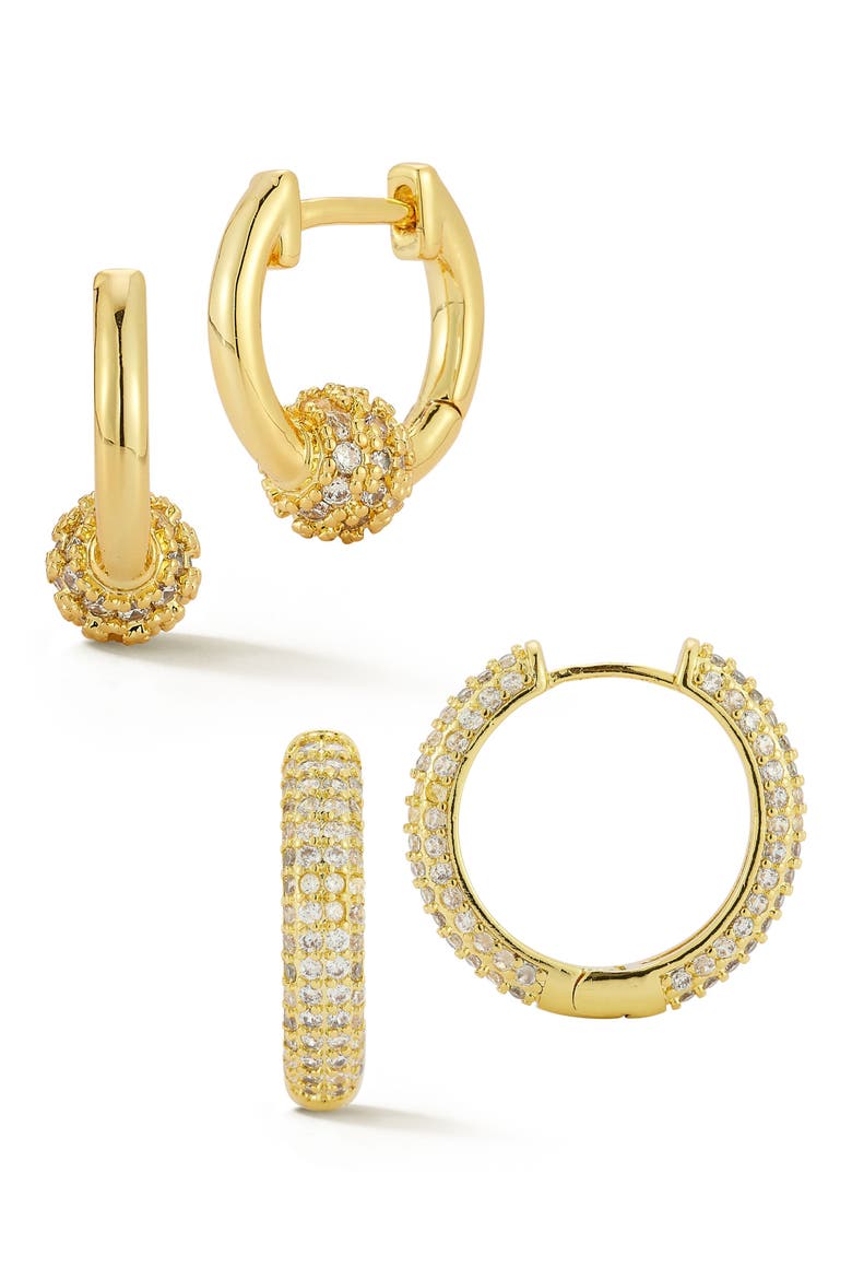 Set of 2 Hoop Earrings, Main, color, GOLD