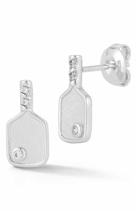 Pickleball Paddle Cubic Zirconia Stud Earrings