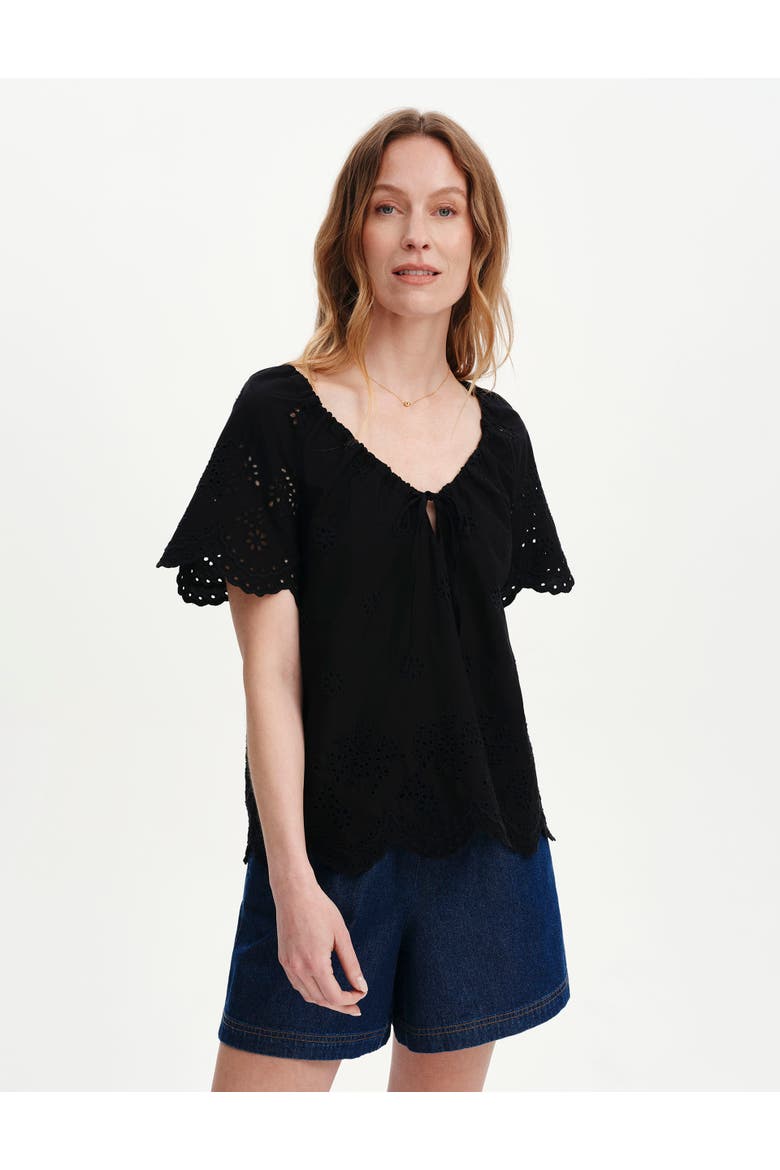 Ruthie Embroidered Cotton Drawstring Top, Alternate, color, Black
