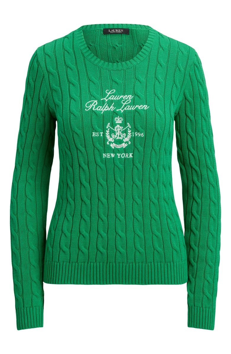Lauren Ralph Lauren Embroidered Cable Knit Sweater, Alternate, color, Green