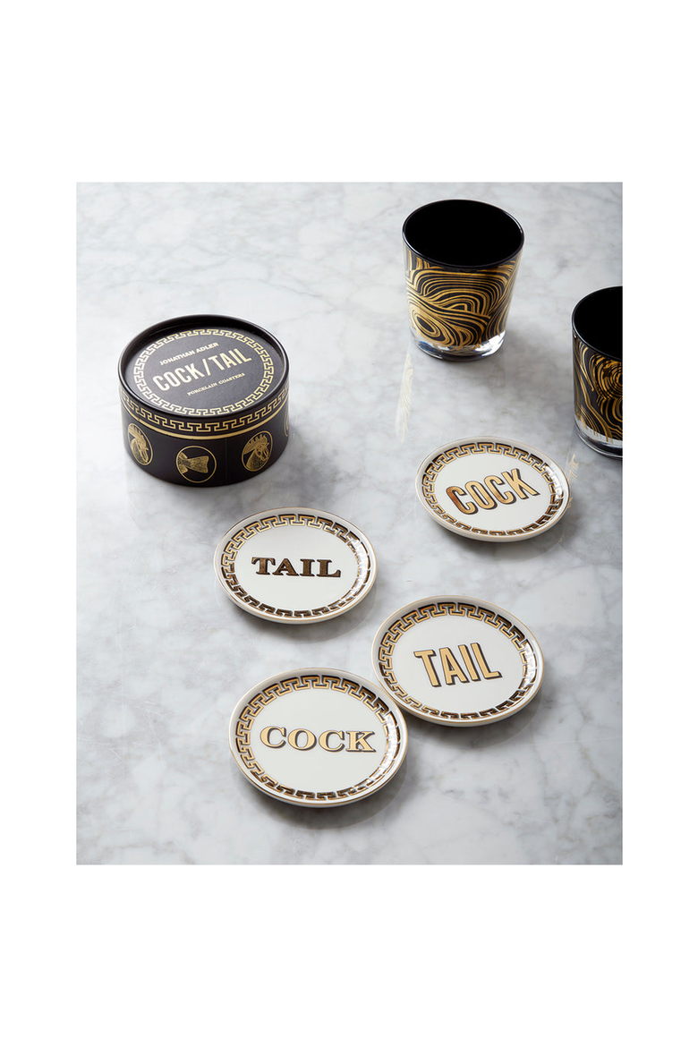 Cock/Tail Coaster Set, Alternate, color, White / Gold / Black