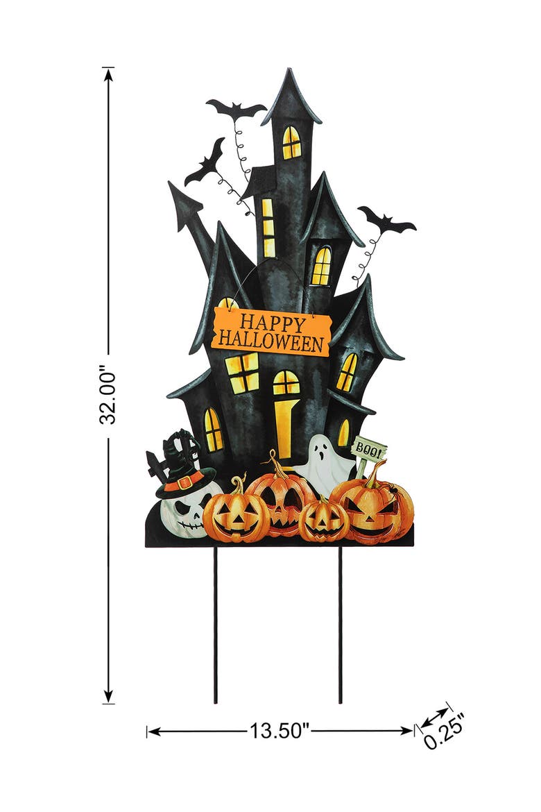 Halloween Metal Haunted House Yard Stake, Alternate, color, Black
