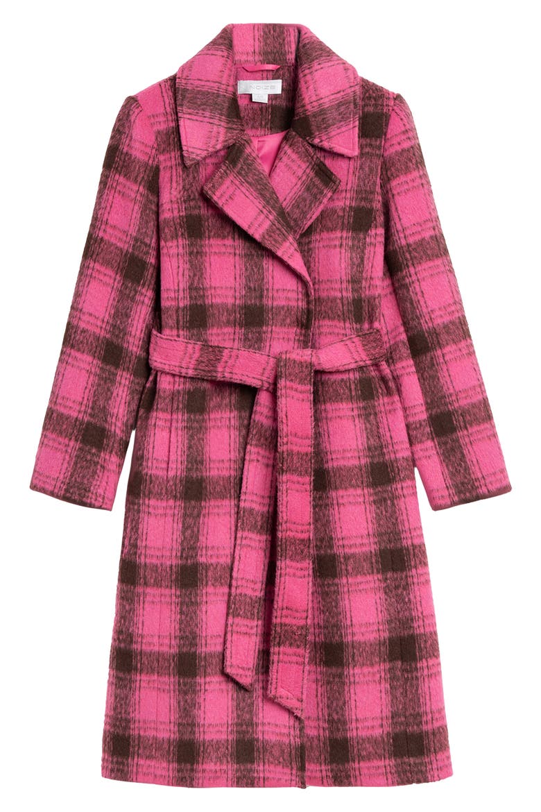 Katja Vegan Wool Plaid Coat, Alternate, color, HOT PINK