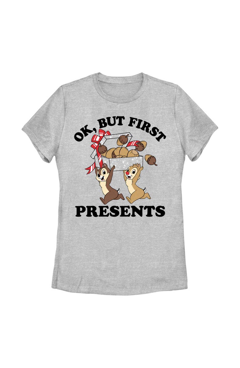 Chip 'n Dale Women's Chip 'n Dale But First Christmas Presents  Graphic T-Shirt, Main, color, Athletic Heather