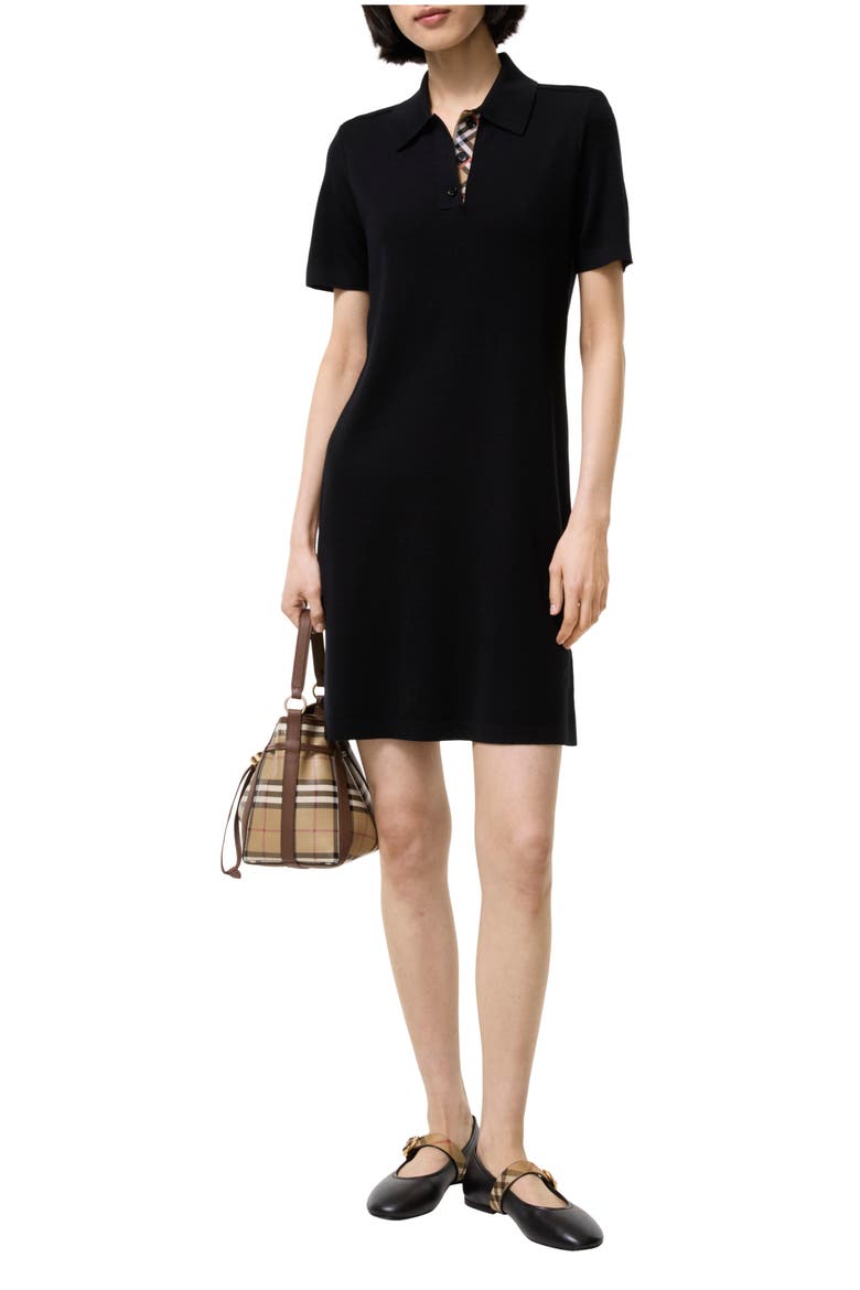 Wool Polo Shirt Dress, Main, color, Black