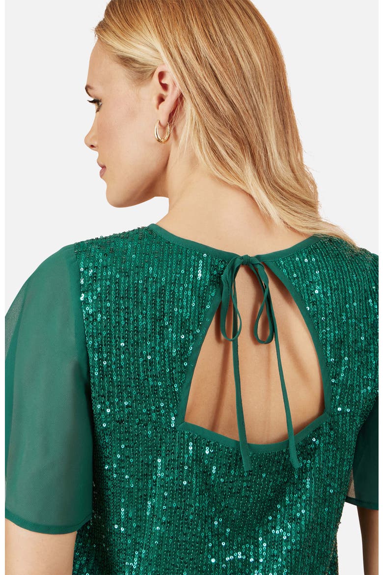 Sheer Short Sleeve Sequin Top, Alternate, color, Green