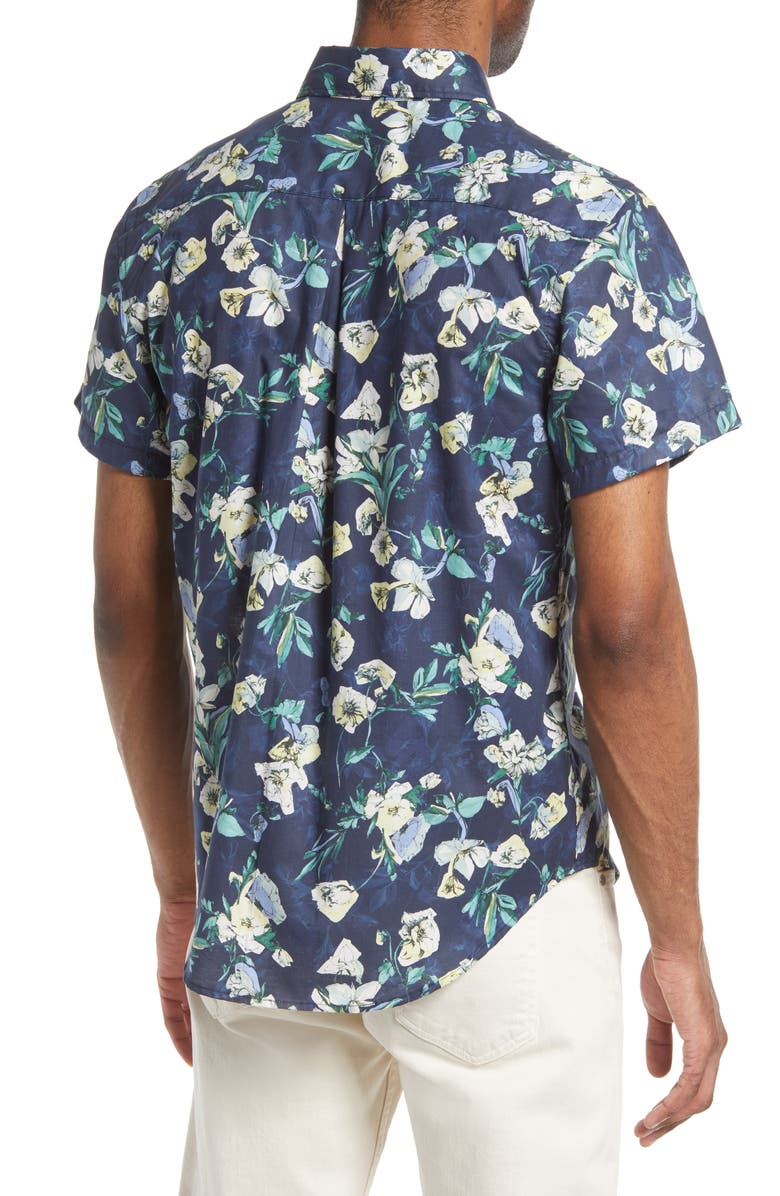 Naked & Famous Denim Floral Short Sleeve Button-Down Shirt, Alternate, color,