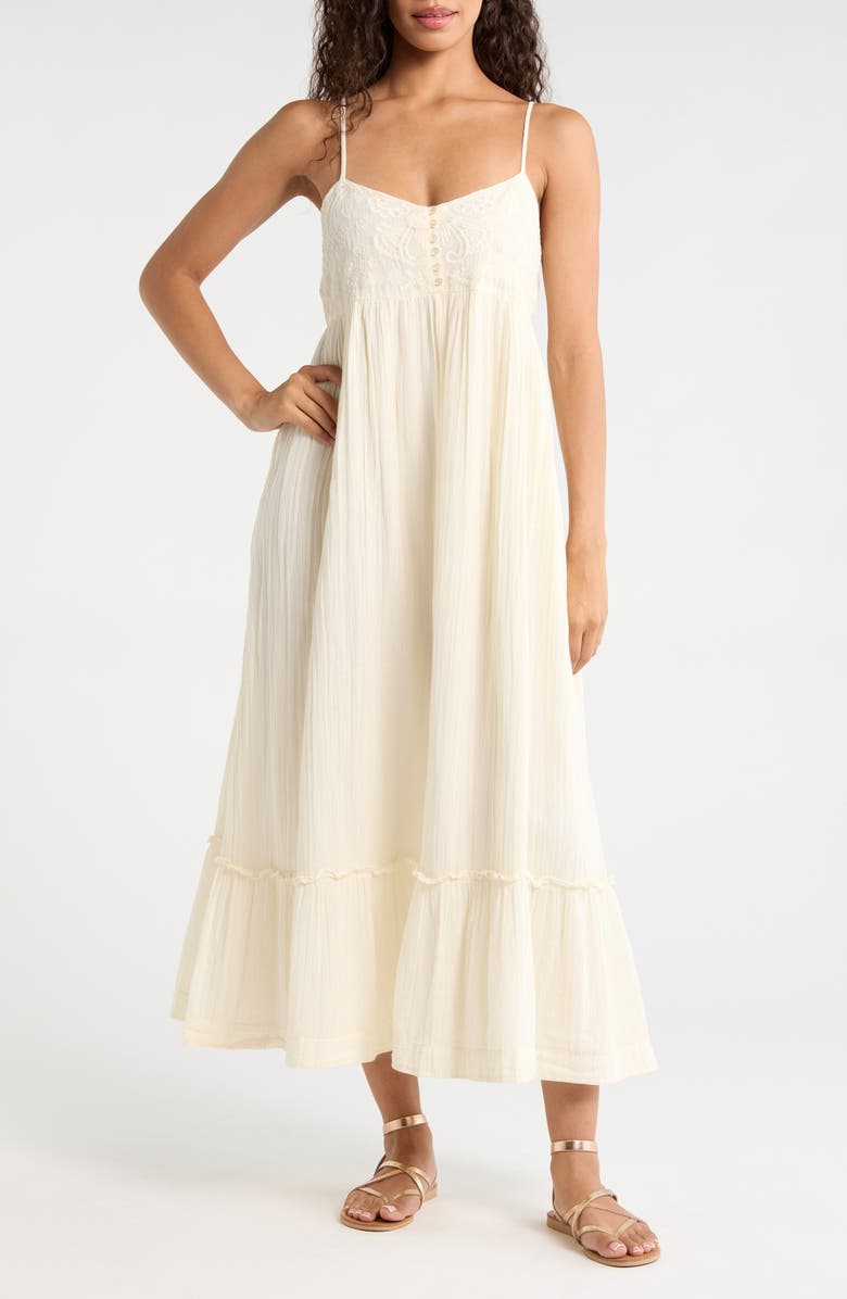 Lucky Brand Embroidered Cotton Sundress, Main, color, Cream