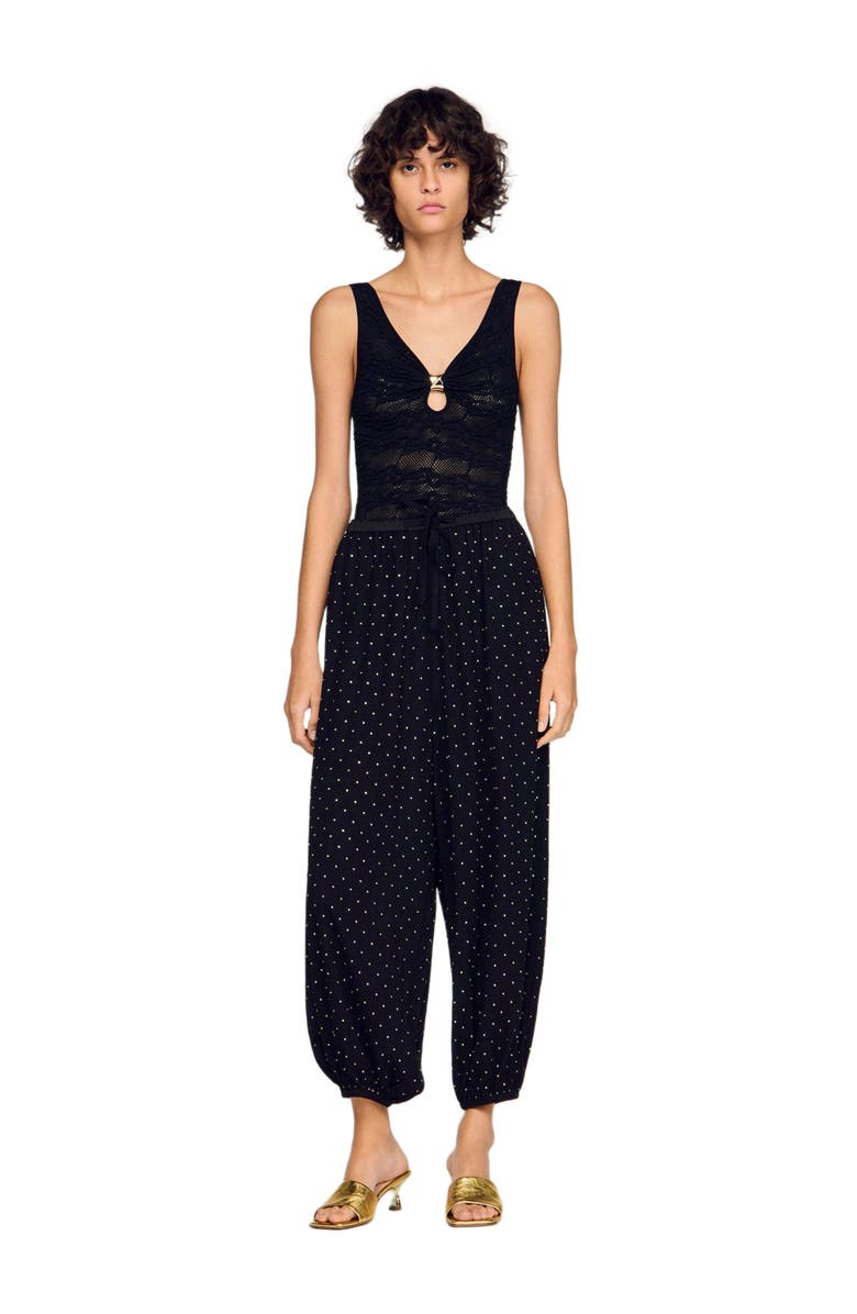 SANDRO Jewellery detail knit leotard, Alternate, color, Black