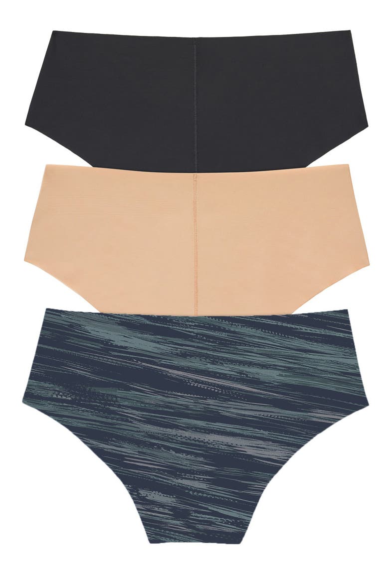 Litewear Cut Anywear 3-Pack Hipster Panties, Alternate, color, BLACK/ GLOW/ LIGHT BLUR PRINT