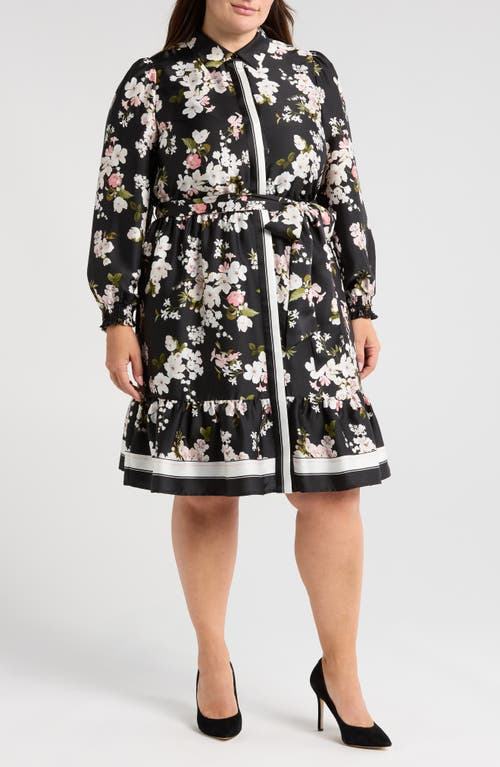 ANNE KLEIN ANNE KLEIN FLORAL PRINT LONG SLEEVE SHIRTDRESS