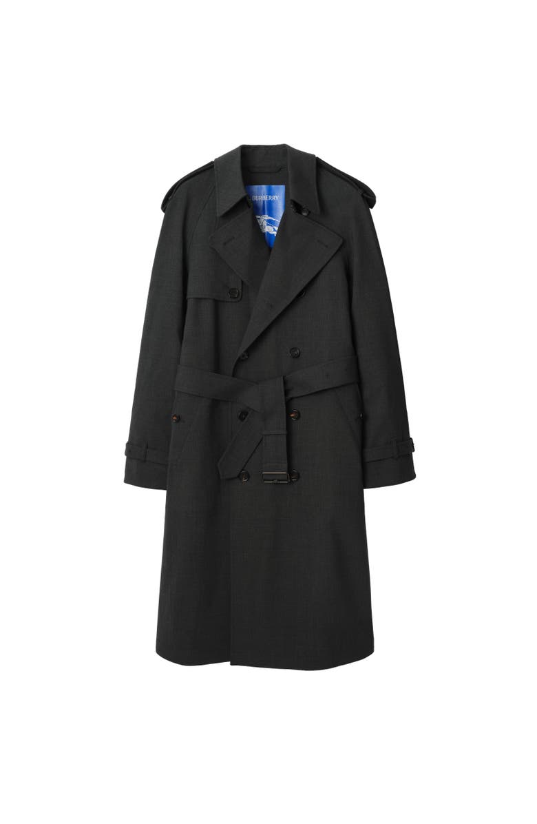 Burberry Long Bonded Stretch Wool Trench Coat, Alternate, color, Onyx Grey Melange