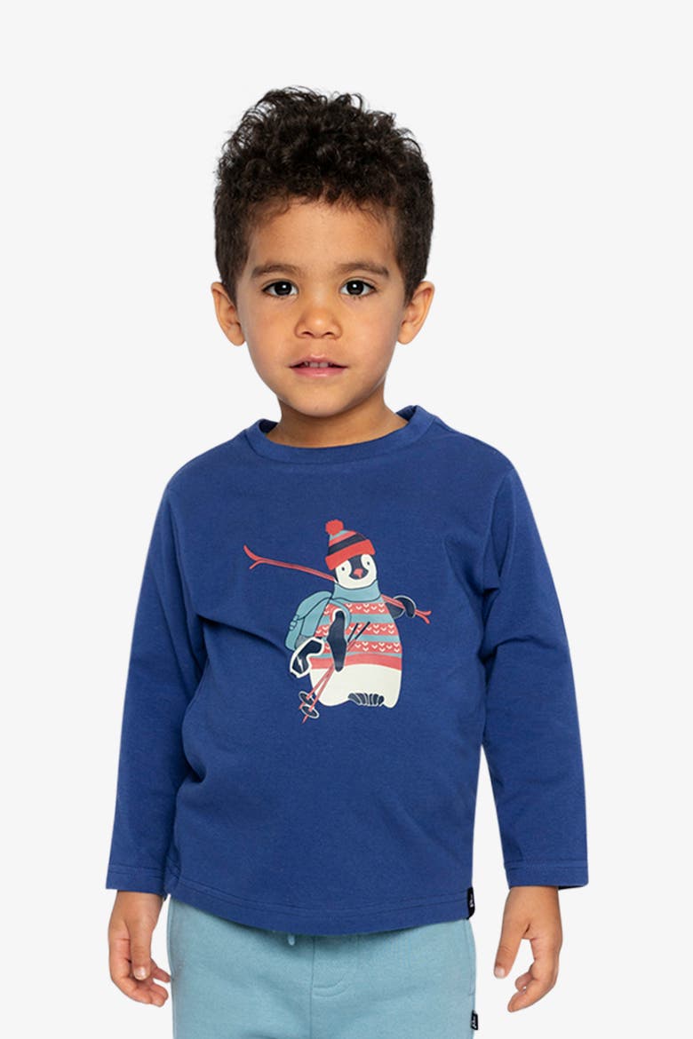 Organic Cotton Crew Neck Penguin Graphic Long Sleeve T-Shirt, Alternate, color, Blue