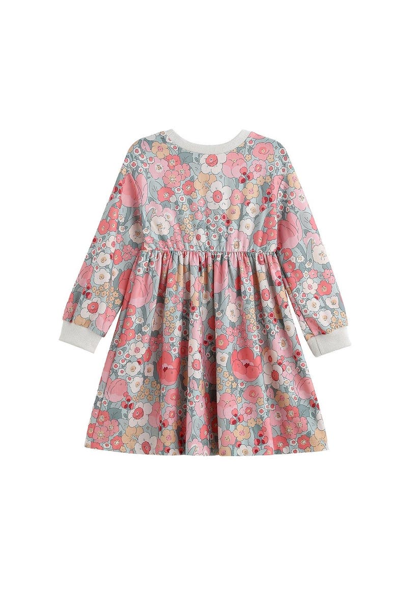 Eliza Long Sleeve Floral Ribbed Trim Empire Waist Dress, Alternate, color, Pink