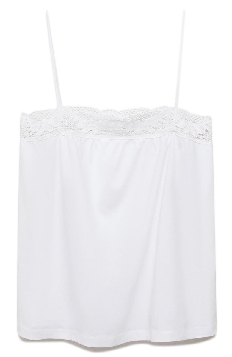 MANGO Lace Edge Cotton Camisole, Main, color, White